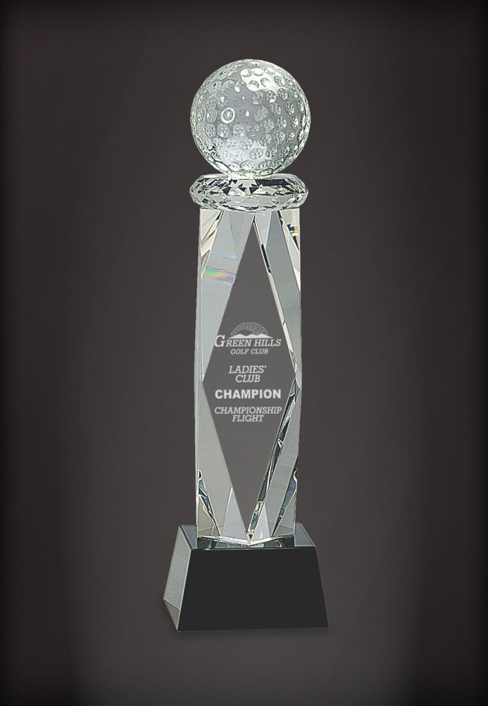 Crystal Golf Ball on Facet Column