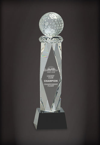 Crystal Golf Ball on Facet Column