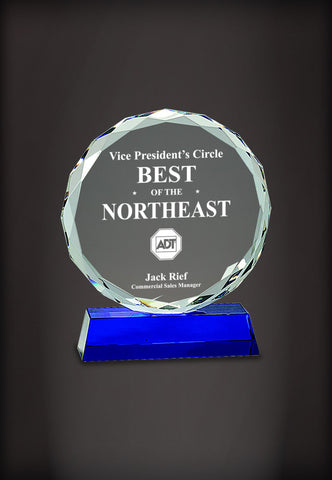 Round Faceted Crystal on Blue Pedestal Base