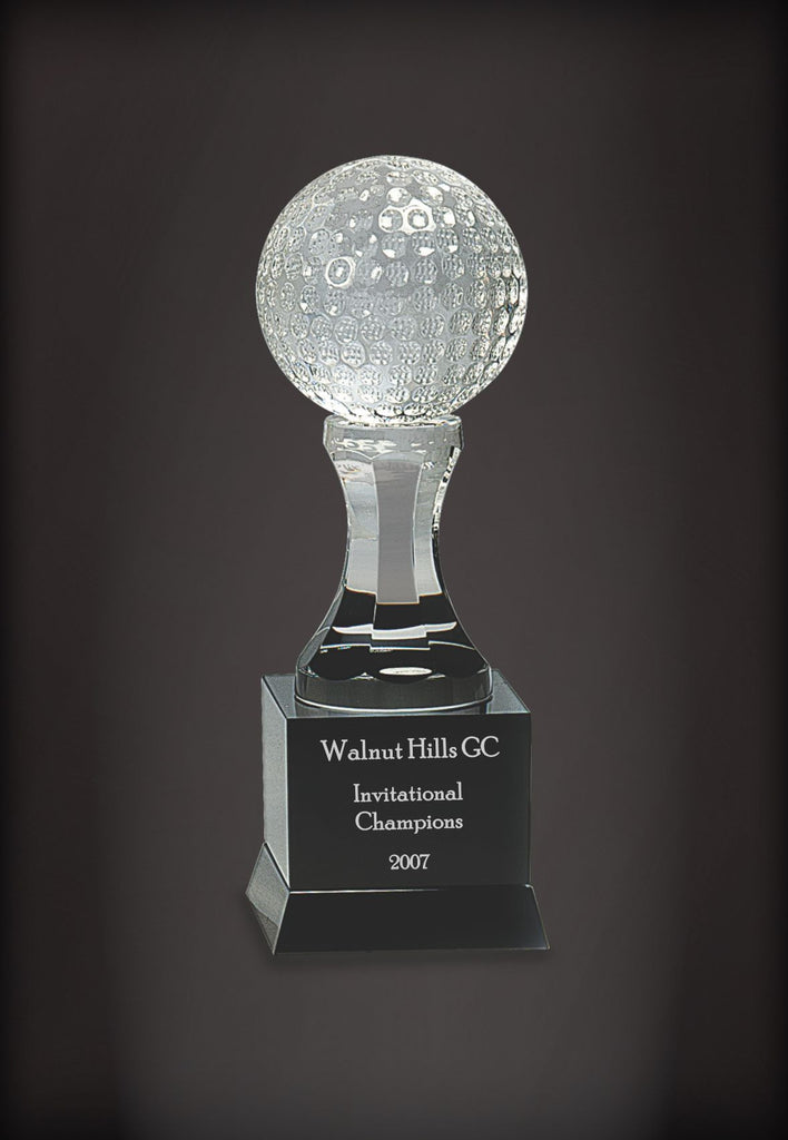 Crystal Golf Ball on Pedestal and Black Base