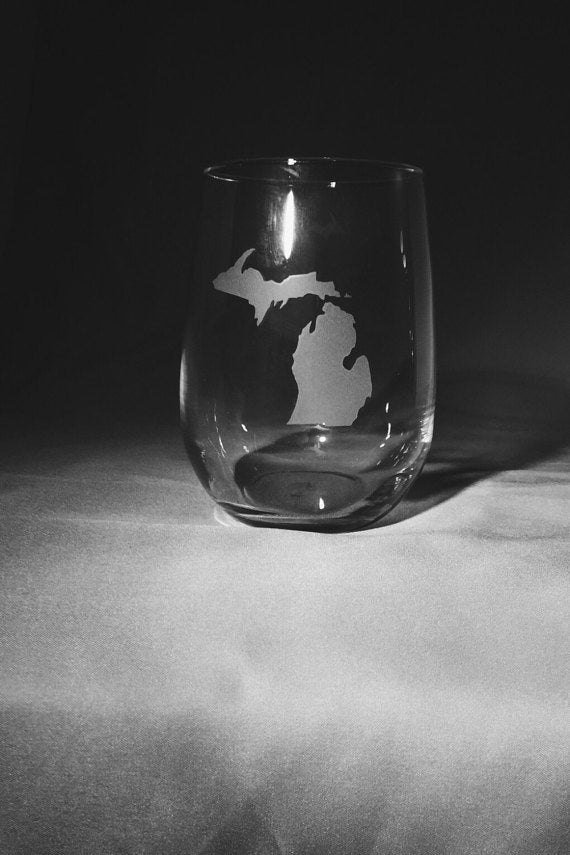 State of Michigan Hand-Etched Stemless Wine Glass (Set of 4)